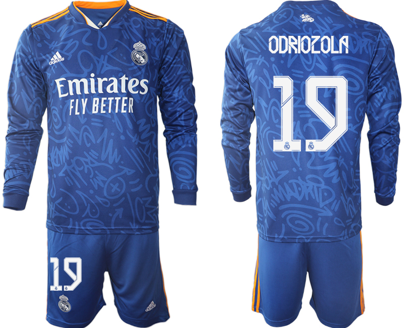 Men 2021-2022 Club Real Madrid away blue Long Sleeve #19 Soccer Jersey